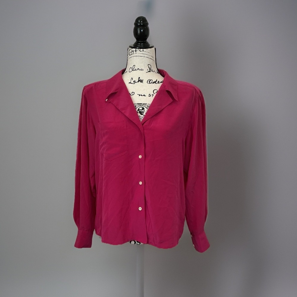Chaus Button-Up Top Long Sleeve‎ Career Blouse Collared Pink Size 8